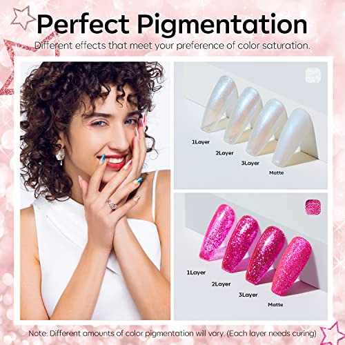 Modelones Glitter Gel Polish Set, 9 Colors Pink Silver Solid Gel Polish Glitter Purple Green Gold Pudding Gel Upgraded Crème Manicure Palette Soak Off Led Nail Art Kit Salon Diy, With Pro Nail Brush #TOP1