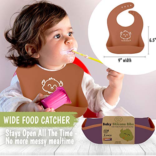 Keababies Organic Burp Cloths Bundle And Silicone Bibs - 5 Pack Ultra Absorbent Burping Cloth (Adventure) - Waterproof, Easy Wipe Silicone Bibs (Horizon) #TOP6