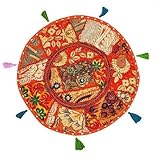 Craft Store Round Floor Pillow Embroidered Indian Handmade Ottoman Home Decor Cushion Cover Patchwor