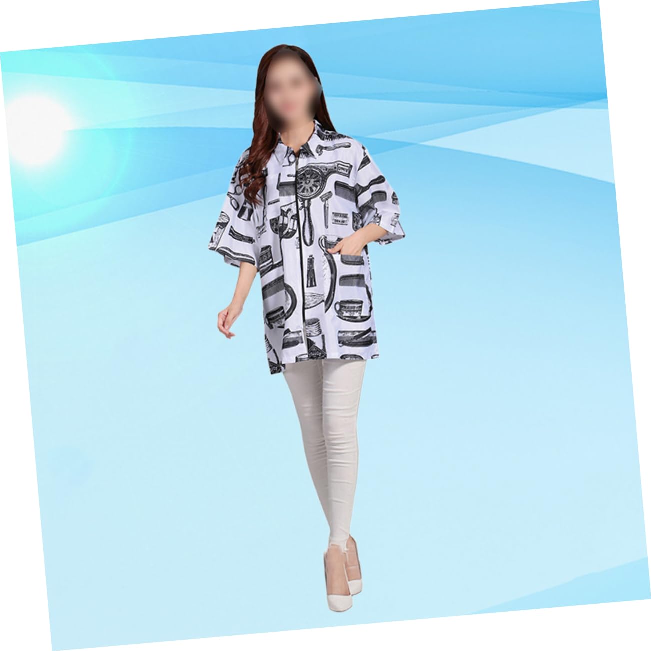 Abbigliamento per Parrucchieri Uniforme Premium con Maniche Corte e Chiusura Zip Design con Traspirante e Confortevole Bianco Xl