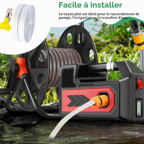 Tuyau Refoulement, Tuyau Plat 38mm x 10m Avec 4Clips Pompes à Eau Submersibles Et Autres Bassin De Drainage Irrigation De Jardin Bain à Remous Piscine Ou Puisard – vue 6