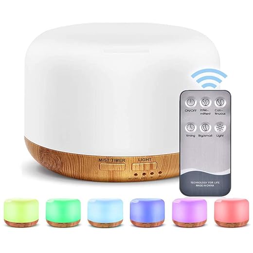 Difusor de óleo Umidificador 300 ml, difusor de aromas de ar ultrassônico elétrico, vaporizador de névoa de perfume com controle remoto, desligamento automático, luz de mudança de cor de 7 LEDs para quarto grande, casa, escritório