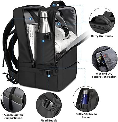 Travel Backpack,Flight Approved Carry On Backpack for International Travel Bag, Water Resistant Durable 17-inch Bange Laptop Backpacks,Large Daypack Business Weekender Luggage Backpack for Men Women