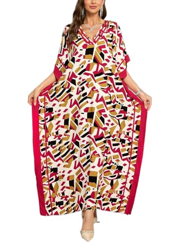 Image of KECVOT Kaftan Dresses for Women V-Neck Print Swimsuit Cover Up Plus Size Beach Caftan Lounge Dress