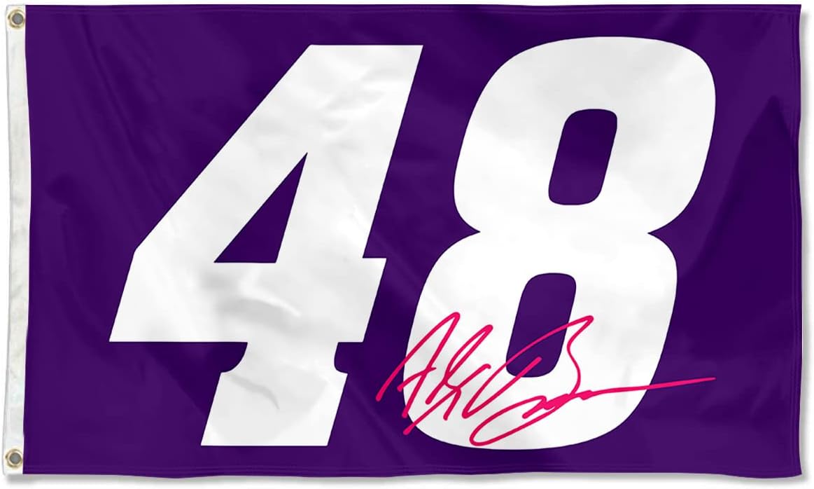 Autographed Checkered Racing Flag Alex Bowman #48 Flag Banner 3x5Feet for Car Fans with Brass Grommets