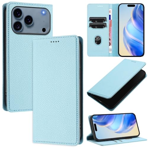Étui iPhone 17 bleu clair, le portefeuille idéal pour vos sorties en ville