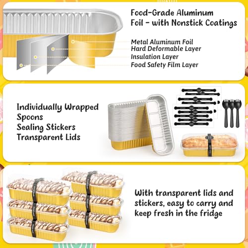 selizo 60 Pack 6.8oz Mini Loaf Baking Cake Pans with Lids, Rectangle Disposable Aluminum Foil Loaf Baking Pans, Small Baking Cake Tins Cup Cake Containers for Individual Cakes (Gold) by selizo - Used condition - Image 4