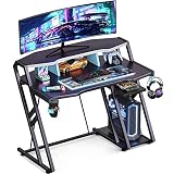 MOTPK Gaming Desk with Storage Shelf 39 inch, Computer Desk with Monitor Shelf, Gaming Table with Ca