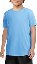 Haloumoning Kids T-Shirt Short Sleeve Crew Neck Plain Lightweight Regular Fit Casual Sports T-Shirt Basic Tees 5-14 Years
