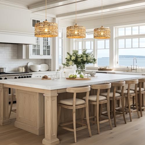 QianZhan Hand-Woven Pendant Light, 11.8" Boho 1-Light Natural Rattan Hanging Lighting Fixture Ceiling Coastal Basket Chandelier Wicker Durm Lamp for Kitchen Island Living Dining Room Nursery - Image 4