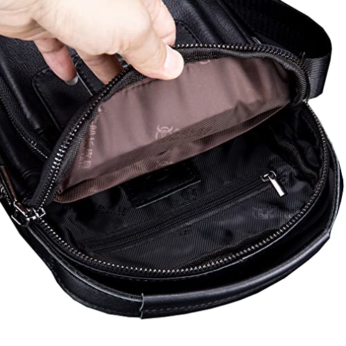 Leather Shoulder Messenger Bag Daypack for Men Outdoor Travel Business Crossbody Small Briefcase Phone Wallet Tote Casual Sling Handbag (Black) - Thumbnail 2