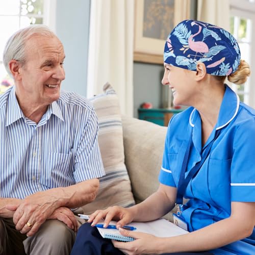 DHWEKU Op Haube damen Stoff Krankenschwester Haube Einstellbare Chirurgische Mütze Knöpfen Verstellbar Arbeitskappe Mit Schweißbandkapuzen Beutelkappen Baumwolle Staubkappe Bedruckte Turban Hut