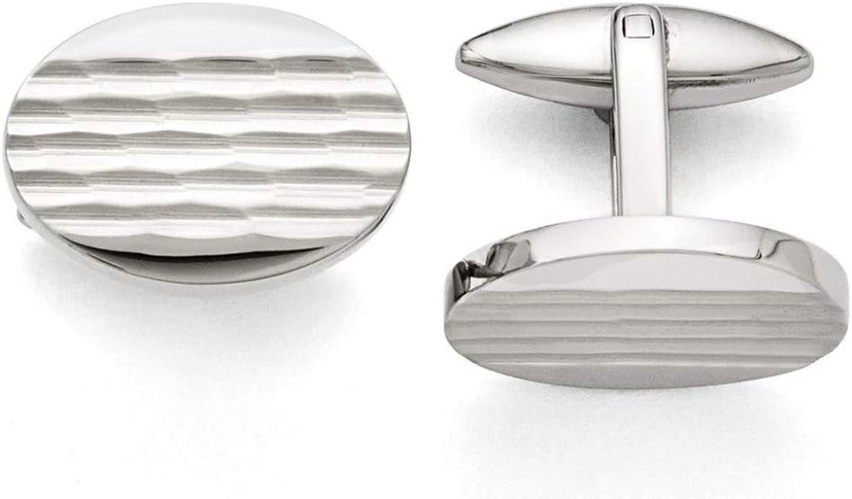 Stainless Steel, Matte Patan Deco Design Oval Cuff Links