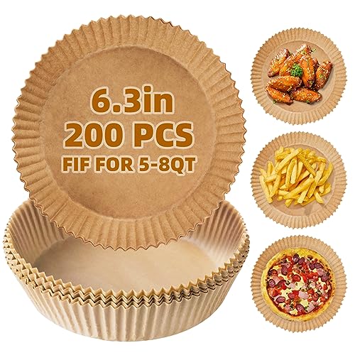Pabues 7.9Inch 300 Pcs Air Fryer Disposable Paper Liner,Non-Stick Parchment Paper, Oil Resistant, Waterproof, Food Grade Baking Paper For 5-8 Qt Air Fryer Baking Roasting Microwave (6.3" -200Pcs) #TOP6