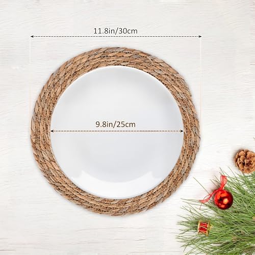Image of Defined Deco Woven Placemats Set of 6,12 inch Round Rattan Placemats,Natural Hand-Woven Water Hyacinth Placemats,Farmhouse Weave Place Mats,Rustic Braided Wicker Table Mats for Dining Table,Home,Wedding.