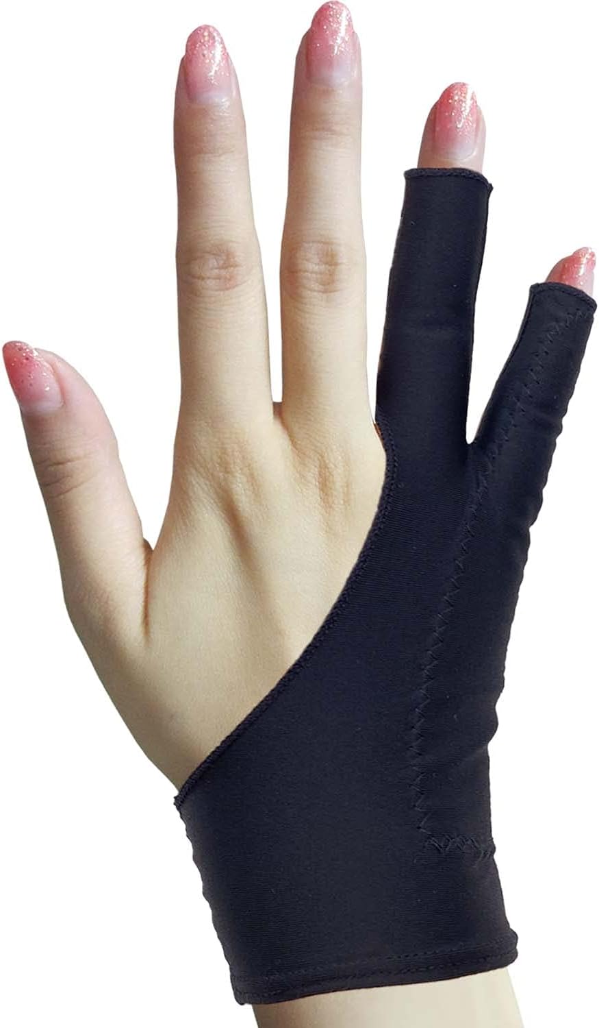 Artist Drawing Glove, Digital Art Glove for Tablet iPad, Palm Rejection, Two Open Finger, Fit Left Right Hand - XS, Pack of 2