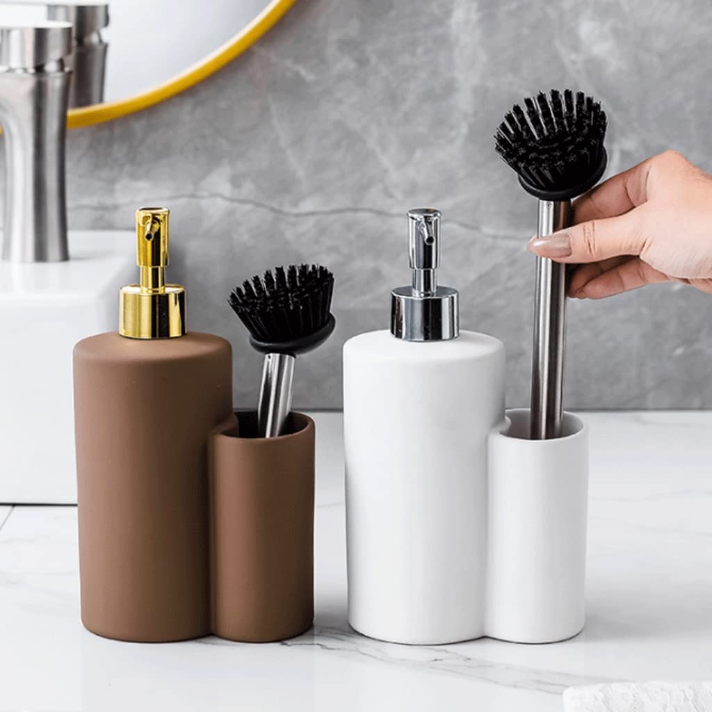 Użyteczne Dozownik pompy do mydła 2-in-1 Dozownik mydła do mydła z butelką ceramiczną Dozownik do mydła do mydła do mydła do mydła Łatwe do czyszczenia (Color : Brown)