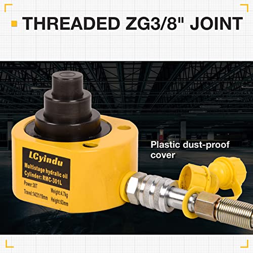 Image of 30T Hydraulic Cylinder Jack Ram 2.1 inch Stroke Solid Single Acting Multi-Section Stroke Hydraulic Ram Cylinder Hydraulic Lifting Jack Portable for Machinery, Bridge, RMC-301L