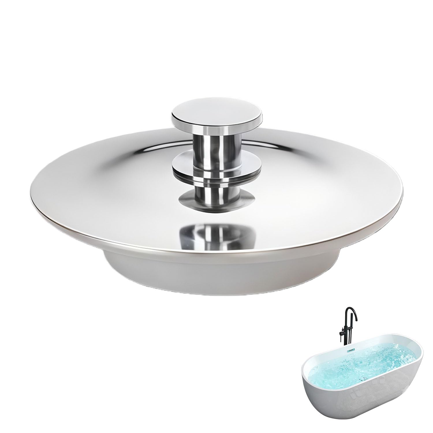 Universal Bath Plug and Sink Stopper, 40-45mm Stainless Steel Bathtub Drain Plug, Kitchen & Bathroom Sink Stopper Replacement with Rubber Seal, Leak-Proof for UK Households, Silver