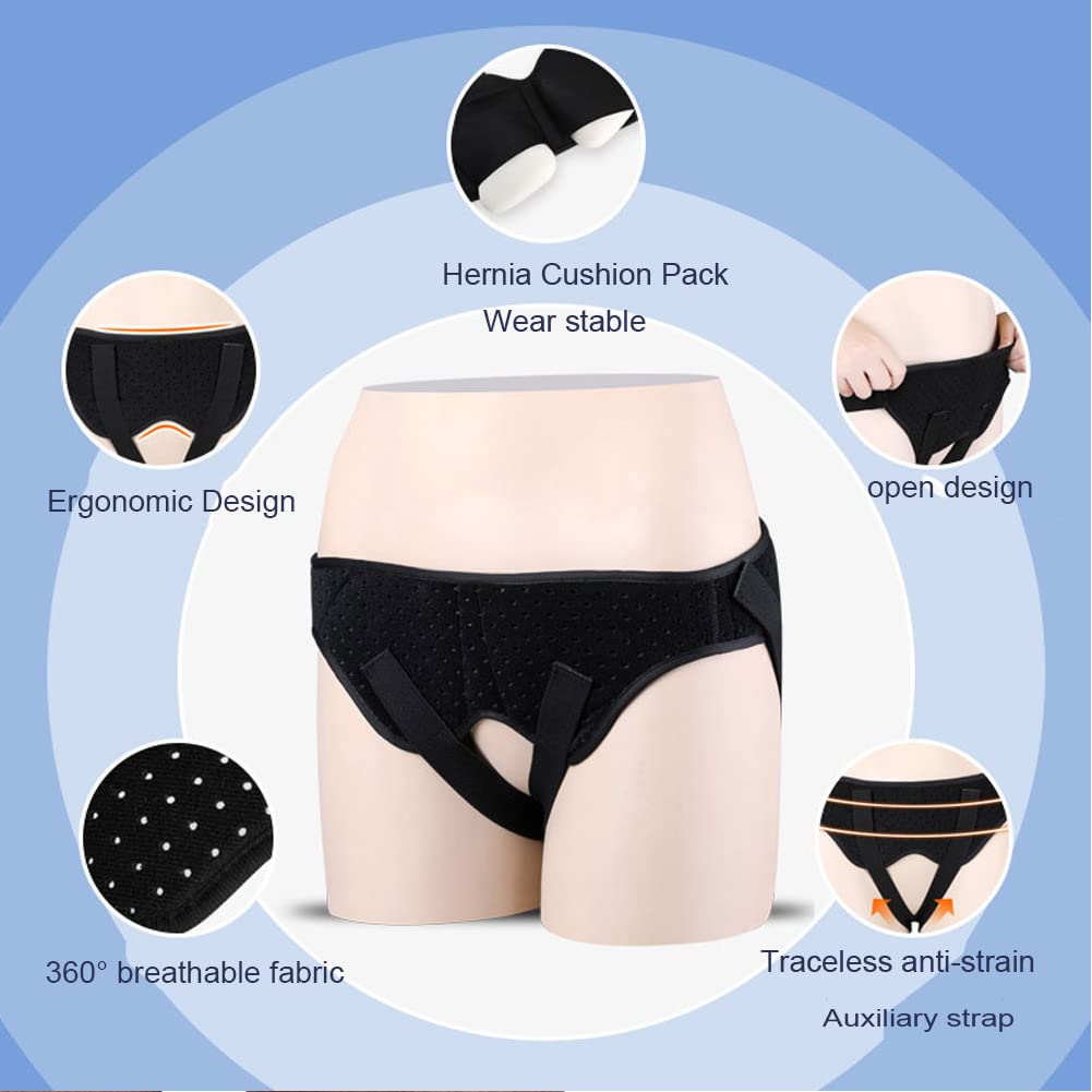 Hernienunterstützung für Männer und Frauen – Herniengürtel, Truss-Bandage für einzelne/doppelte Leistenbrüche, Sporthernien, 2 abnehmbare Kompressionspolster und verstellbare Leistengurte, Schwarz,