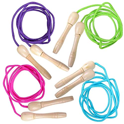 ArtCreativity 87 Jump Ropes for Kids, Set of 4, Durable Skipping Rope with Wooden Handles and Nylon Rope, Exercise Jump Rope for Girls and Boys, Fun Assorted Colors, Party Favors for Children