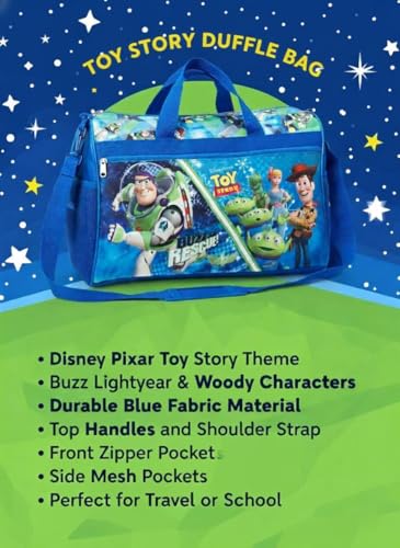 Image of Disney Pixar Toy Story Kids' Duffle Bag - Buzz Lightyear, Woody & Friends Travel Gym Bag with Adjustable Strap