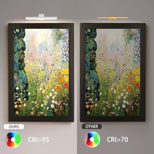 Image of Picture Lights for Wall, 4500mAh Rechargeable Battery Painting Lights with 3 Color Temps,Remote Dimmable Timer Poster Light,Wall Decor Light for Art Display,Frame