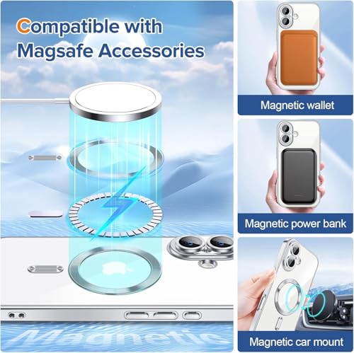 Image of VONZEE Electroplating Transparent Clear Logo Back Cover TPU Case Compatible with iPhone 16, Compatible with Magsafe, Full Body & Individual Camera Protection for Each Lens for Men & Women (Grey)