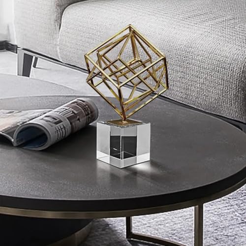 Escultura geométrica dorada moderna con base de cristal miniatura 6