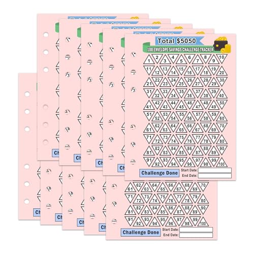 20 Pack 100 Envelopes Money Saving Challenge Binder Tracker Savings Challenge Tracker Cards - 6 x 8 Inch Low Income Budget 100 Envelope Challenge Tracker to Save 5050 in 100 Day for 6 Ring A5 Binders