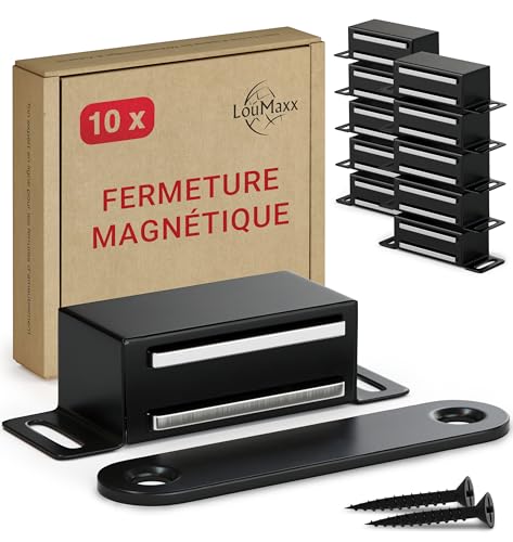 LouMaxx loqueteau magnétique fort - force de maintien 4kg - en noir - aimant de porte - aimant d'armoire - aimants de meubles - fermeture magnétique acier inoxydable (4kg - noir, 10, Pièce)