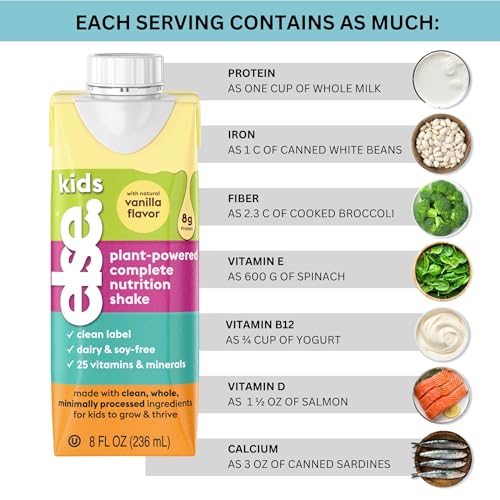 Image of Else Kids Nutrition Shake, Vanilla, 2-12 Years, Dairy Free, 8 fl oz 16 Pack | Plant-based ready-to-drink shake with 25+ vitamins & minerals. Dairy & gluten free for everyday nutrition.