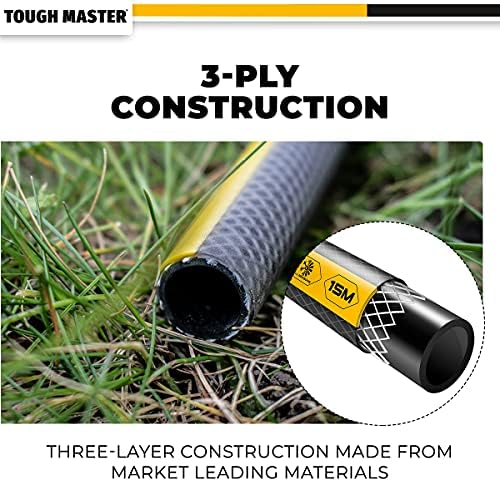 TOUGH MASTER Heavy Duty Garden Hose 3 Layer Flexible Reinforcement UV & Algae Resistant Hose Pipe for Garden, Pressure Washer, Garden Water Features - 15m 50ft