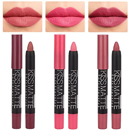 evpct 3Pcs Nude Pink Beige Chestnut Mauve Matte Lip Liner Pencil Crayon and Lipstick Set Long Lasting Waterproof DNM Matching Lipstick and Lip Liner Set 24 Hour labiales mate 24 horas originales 1&4&7