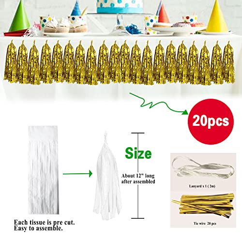 Gold Tassel Garland 20 Pcs, Tissue Paper Tassels Garland Banner For Party Birthday Wedding Decoration Baby Shower Table Decor #TOP1