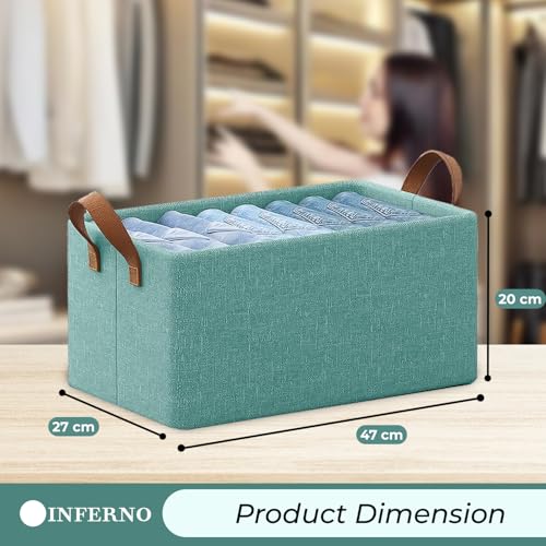 Image of INFERNO 3 Piece Foldable Wardrobe Cloth Organizer with Durable Handles, Space Saving Stuff Storage Box Closet Drawer Organizers for Clothes, Toys, Books, Blanket (Green)