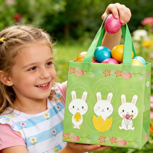 YUNNINGMENG 6 Stück Geschenktüten Ostern, Ostereiersuche Taschen mit Griffen, Oster Leckerei Taschen, multifunktionale Non-Woven Ostertaschen zum Verpacken von Geschenken, Eiersuche, Partyzubehör