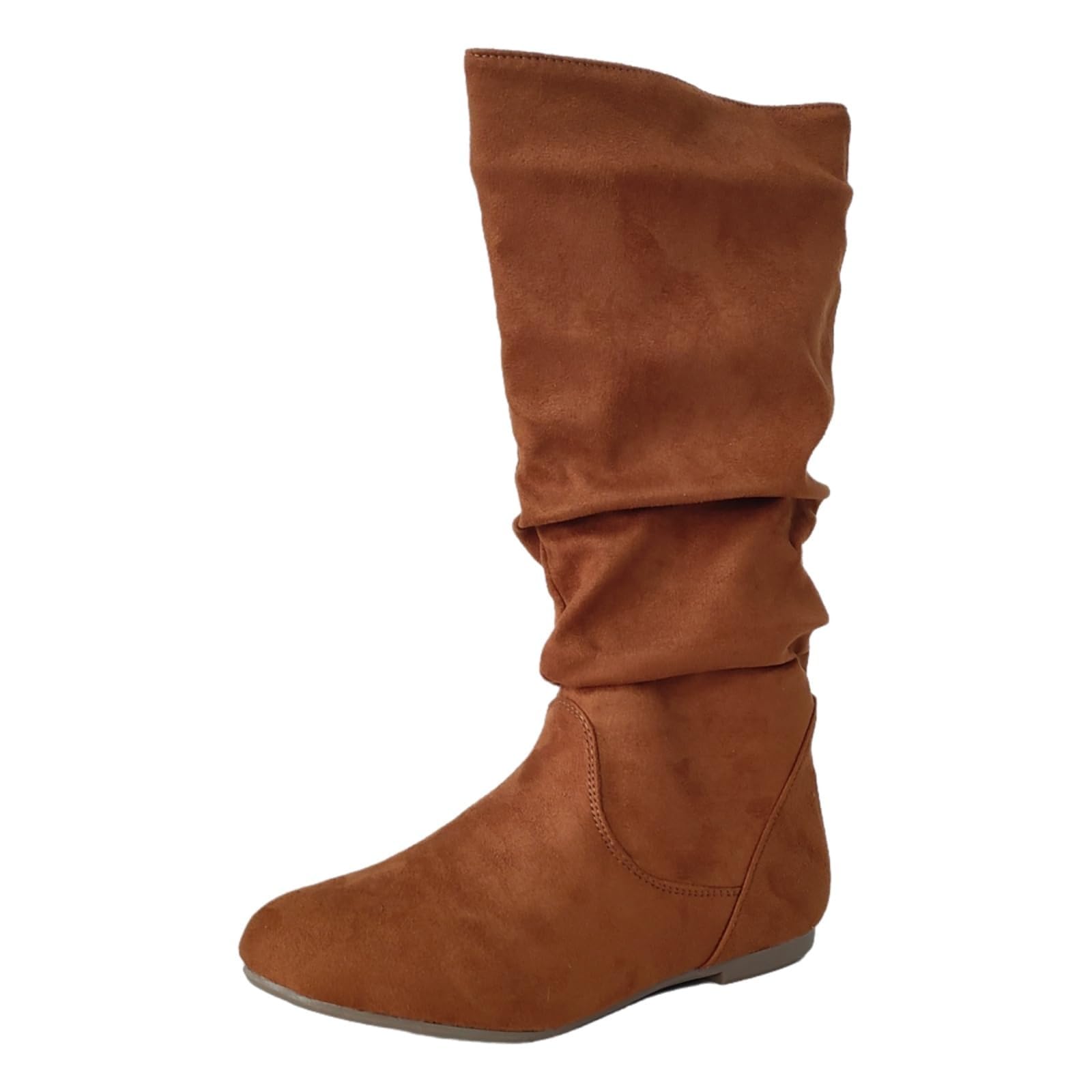 Knee High Slouchy Boots Women Low Heel Pull On Comfortable Fall Long Tall Boots Stacked Casual Zide Zipper