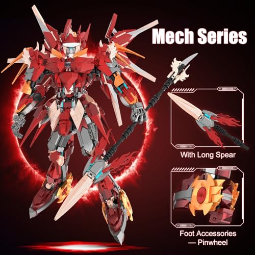 HIGH GODO Hero Mech Building Blocks Set for Adults，Red Armor Robot Model Building Kit with Long Spear Weapons, Hard Core Style Collectible Ninja Gifts Sets for Man Teens Ages 14+ (1662 PCS) — view 3