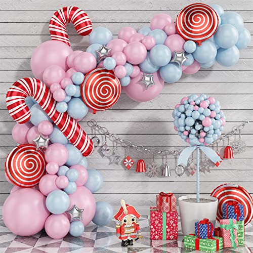 Weihnachten Luftballon Girlande, 96 Stück Weihnachten Ballon Girlande Arch Kit mit Rosa Blau Weihnachts Luftballons und Zuckerstangen Luftballon für Weihnachten Party Holiday Dekoration Cover