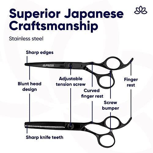 Image of Equinox Professional Scissors Set - Barber & Thinning Shears for Hair Cutting & Grooming, Premium Japanese Stainless Steel, Barber Accessories & Tools