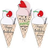 Beeveer 3 Pieces Birthday Money Gift Holder Wooden Birthday Card Box Cash Holder Cash Envelope Wallet Gift DIY Present for Party (Ice Cream Style)