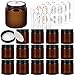 Betrome 4 oz Amber Glass Jars 15 Pack,Round Empty Cosmetic Containers, Face Lotion Cream Storage Jars with White Inner Liners and Black Lids