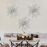 ZEXUIRU 3 Pack Black Sunburst Wall Decor – Metal Crystal Wall Art with Sparkling Rhinestones, 14’’/18 Inch Starburst Wall Hanging Set for Living Room Bedroom Bathroom – Modern Bling Home Decorations