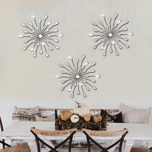 ZEXUIRU 3 Pack Black Sunburst Wall Decor – Metal Crystal
