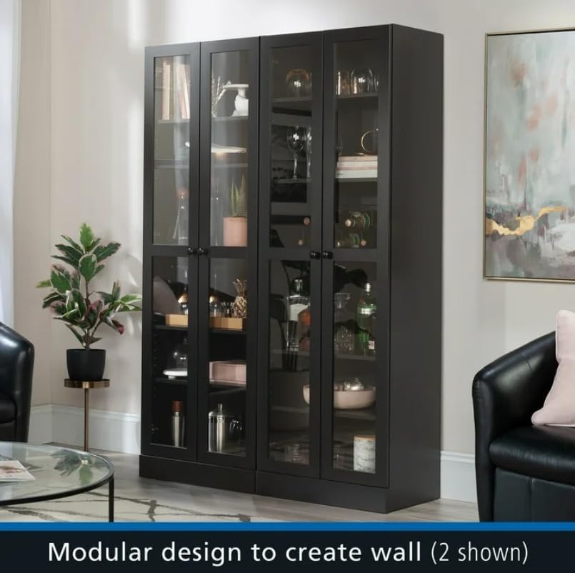 Glass Door Storage Cabinet Bookcase (Black Finish)