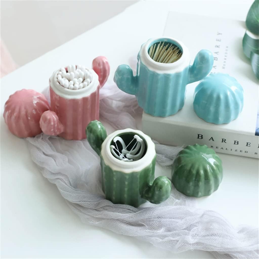 Cactus Ceramic Toothpick Holder Multifunctional Covered Cotton Swab Box Living Room Storage Box (Color : D, Size : 9.7x10.5cm)