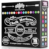 Loddie Doddie Chalk Markers - 16 Count, Reversible 6mm Bullet & Chisel Tips - Dust-Free Dry Erase Markers for Whiteboards - Vibrant Pastel Chalk Pens for Chalkboard - Erasable Glass Pens