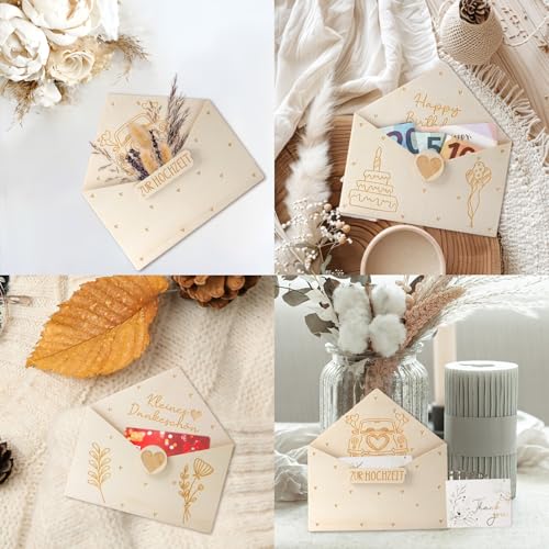 Geldgeschenk Hochzeit Holz Briefumschlag mit Grußkarte Hochzeits Geldgeschenke Verpackung Geldumschlag Gutscheinverpackung für Gutschein Geld Hochzeitsgeschenk zum Frauen Männer Wedding Geschenk