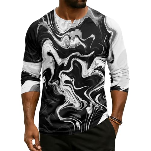 Men Printed 3 Button Blouses 3/4 Sleeve Casual Loose Henley Shirts Fashion Comfortable Crew Neck Pullover Tops